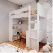 High loft bed with front ladder and integrated work desk